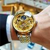 Royal Gold Skeleton Automatic Watch for Men Luxury Tourbillon Mechanical Watches Stainless Steel Strap Luminous Clock