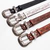 Stylish and Edgy Retro Embossed Women’s Belt  Trendy “It Girl” Subculture Women’s Versatile Leather Belt with Bull Pin Buckle