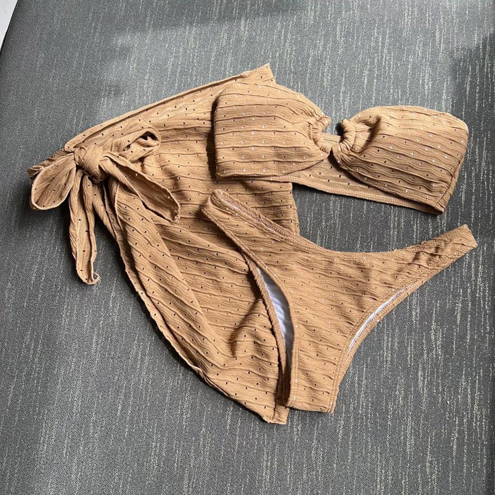 2026 Yellow Sexy Swimsuits Cover Ups Bandeau Bikinis Sets Women Holiday Swimwear Metal Ring Bathing Suit Beach Wear Bikini