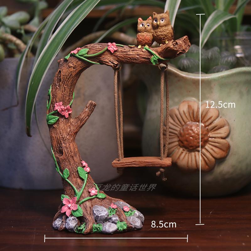 Micro-landscape Horticultural Owl Stump Swing Landscaping Home Decoration Ornaments Resin Fleshy Flower Pot Home Decor
