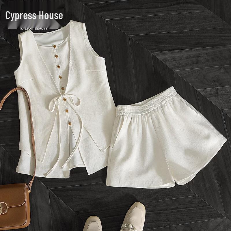 Women s Linen Blend Vest and Shorts Two-Piece Set S
