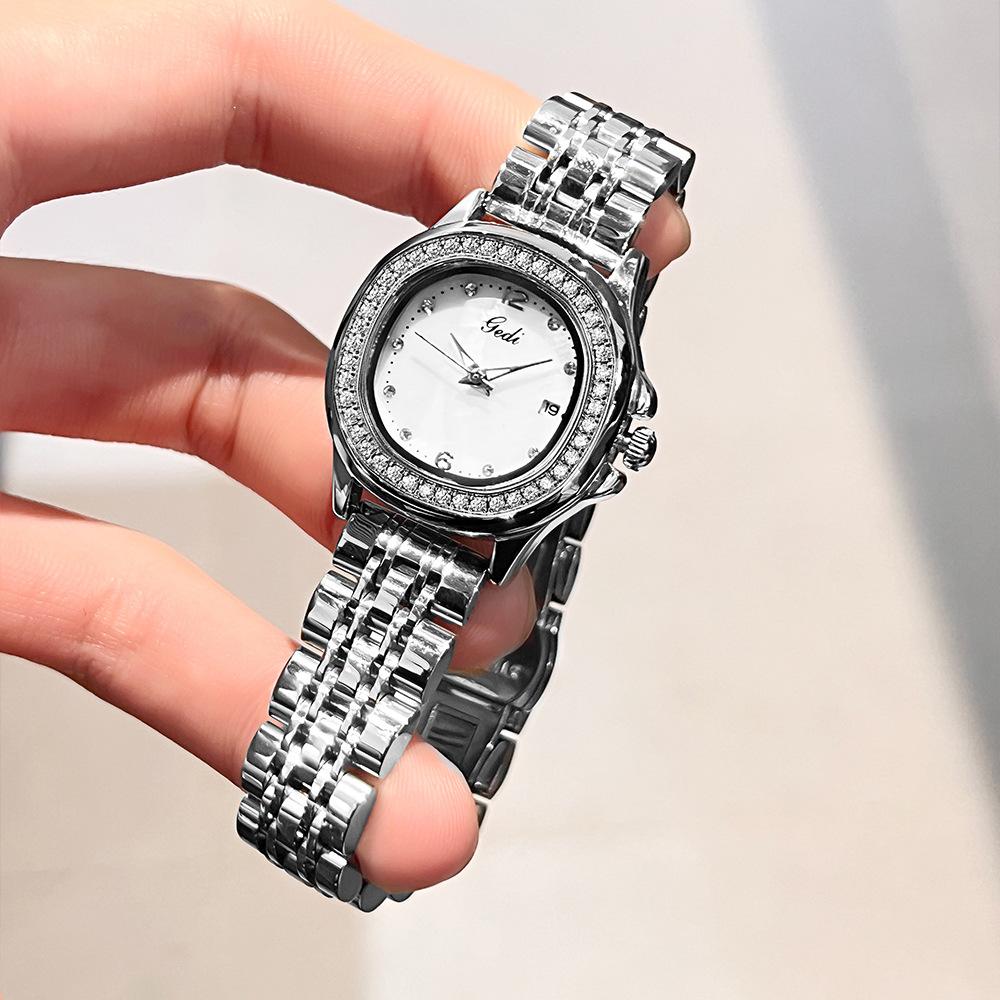 Fashion Women'S Diamond Quartz Steel Belt Watch Light Luxury High Sense Versatile Temperament Women'S Fritillary Watch