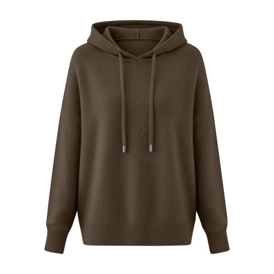 Yousheng Women Hooded Sweater Adjustable Drawstring Long Sleeve Loose Fit Knitting Tops Fall Winter Pullover Tops