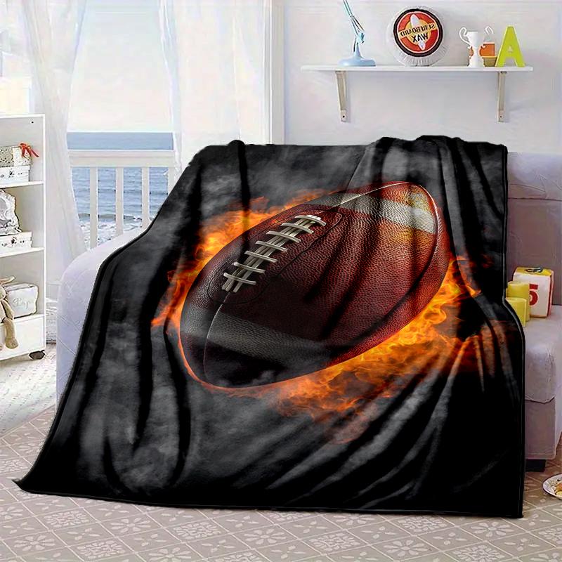 Flaming Football In Action Blanket Flannel Blanket for Bed, Sofa, Camping, Hiking, Picnic Essentials, Gift for Family Fan Gifts