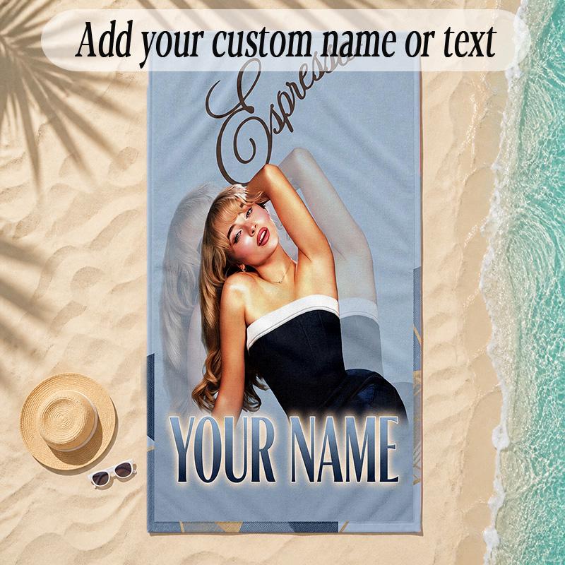 Beach TowelSabrina Carpenter Custom Name Text Personalized Soft Towel for Beach Pool Indoor Home Decor Gift