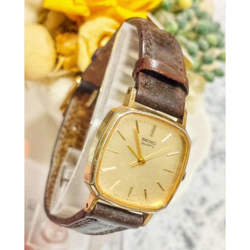 Used Working Item, SEIKO QUARTZ Ladies' Watch, Gold Dial, Vintage, Small, Leather Strap