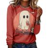Women's Halloween 3D Printed Pumpkin Face Bat Long Sleeve Shirt Autumn Loose Casual Polyester Round Neck Fashion Casual Top