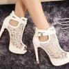 Sexy Mesh Fabric Platform High Heels Boots Sandals Women Peep Toe Nightclub Party Stiletto Female Shoes