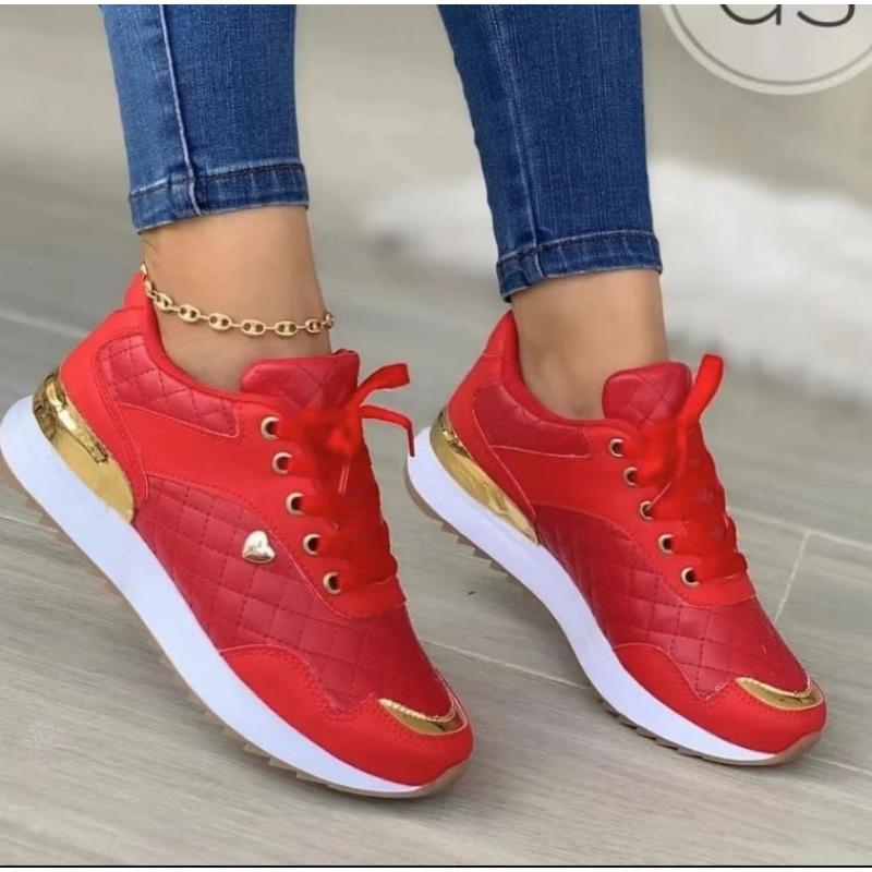 Large size sports shoes for women's autumn and winter new leather surface color matching running sports shoes for women