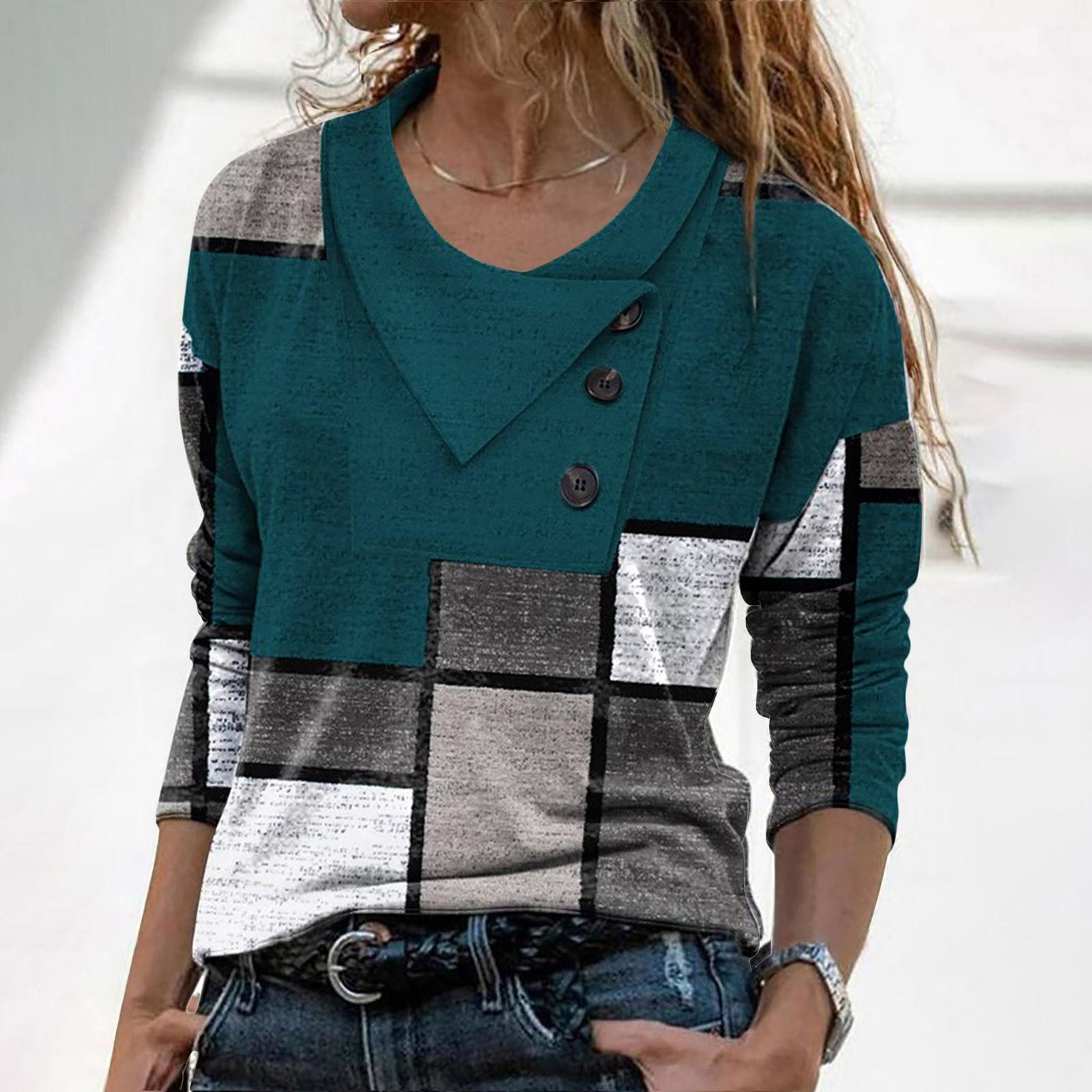 

Женская / Зимняя Тонкая Футболка с Длинным Рукавом, Пуговицами, Принтом и Перекрестным Вырезом S