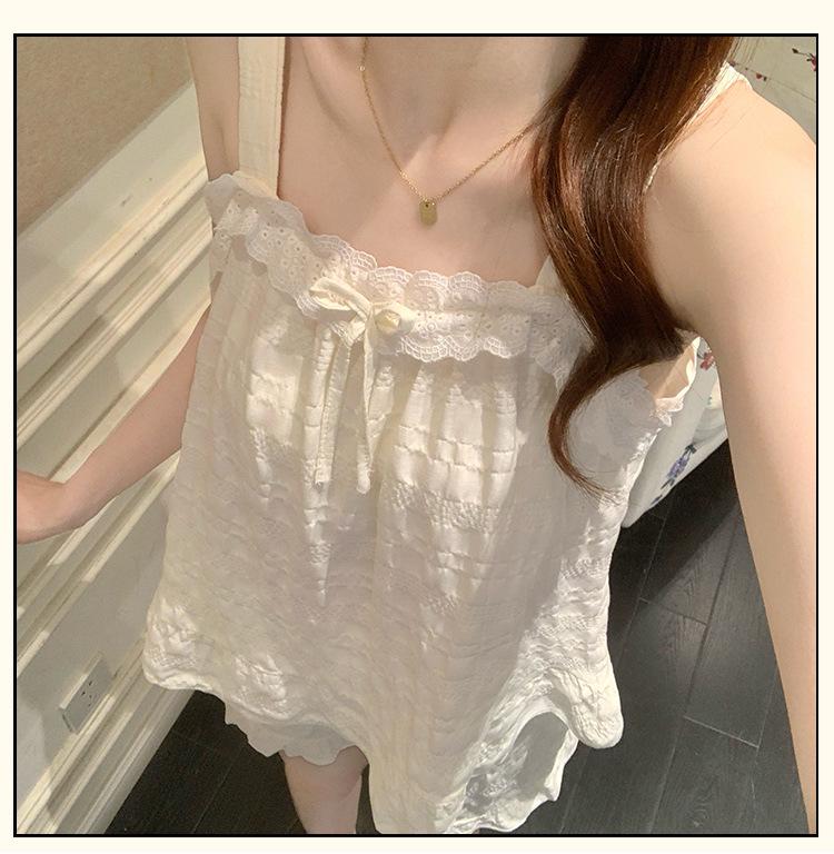 2026 Summer Woven Cloud Cotton Pajama Set with Chest Pads - Women’s Sweet Princess Cami Home Wear