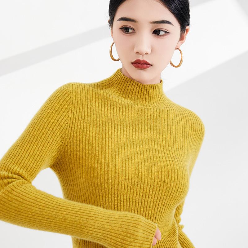 Dámská pletená košile s polovysokým výstřihem a dlouhým rukávem na podzim a zimu Nový dámský svetr s pulovrem lze nosit zevně