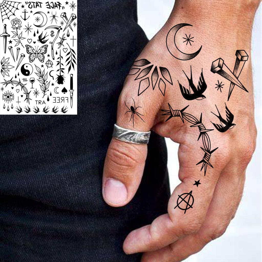 1 Foglio Tatuaggi Temporanei Tigre Falce Farfalla Per Dito Collo Adulto, Adesivi Tatuaggio Finto Temp Lunga Durata Realistico
