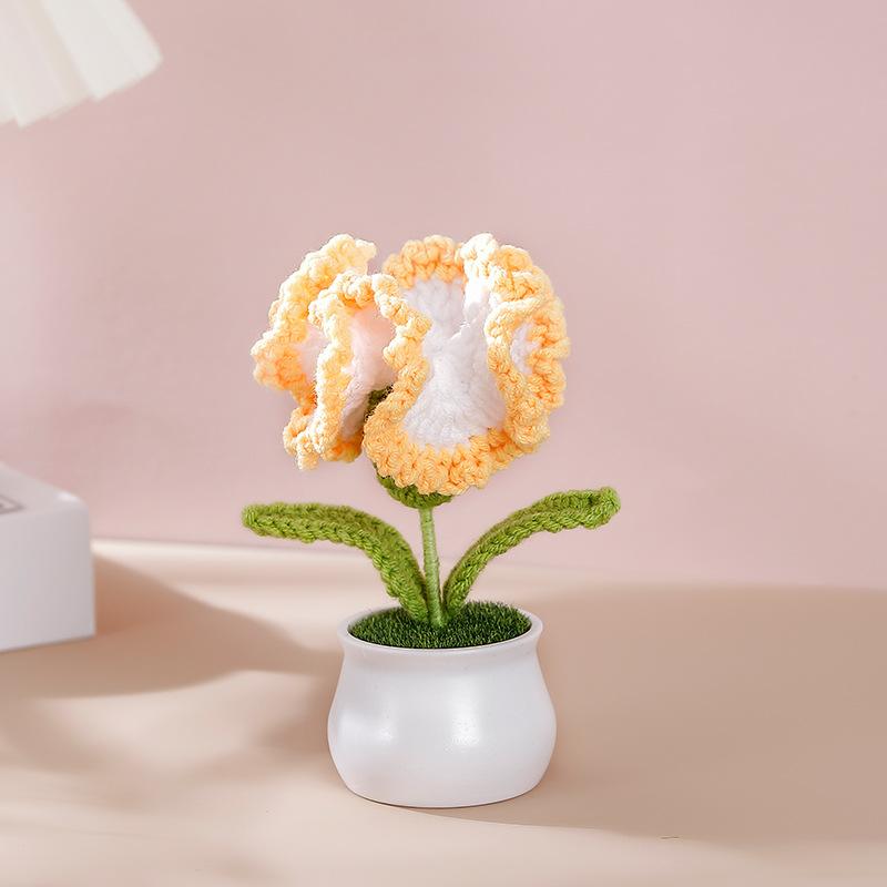 Crochet Flower Carnation Artificial Flower Potted Desktop Office Home Decor Wedding Mother's Day Graduation Birthday Gifts
