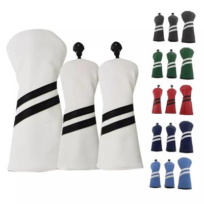 3Pcs Waterproof Striped Golf Club Headcovers #1 #3 #5 Wood Headcovers Driver Fairway Woods Cover Pu Leather Head Covers