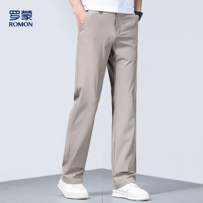 Romon Men's Summer Ice Silk Straight Business Casual Pants