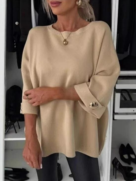 2024 EU-US Women's Autumn Solid Color Round Neck Casual Top