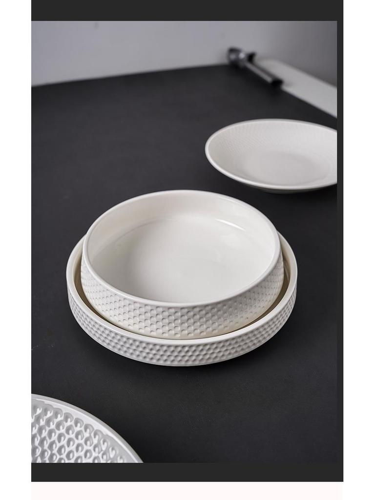 White Western-Style Deep Plate for Salad, Fish, and Steak
