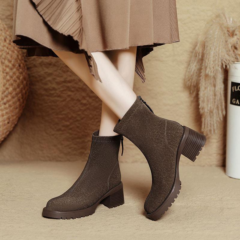 Platform Martin Boots Women's British Style 2025 New Autumn and Winter Thick Heel Medium Tube Women's Boots Soft-sided High-heeled Short Boots