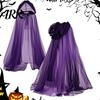 Hooded Mesh Cloak for Adults, 2 Layer Sheer Tulle Cape, Halloween Gothic Witch Queen Cosplay Costume Renaissance Accessories Grim Reaper
