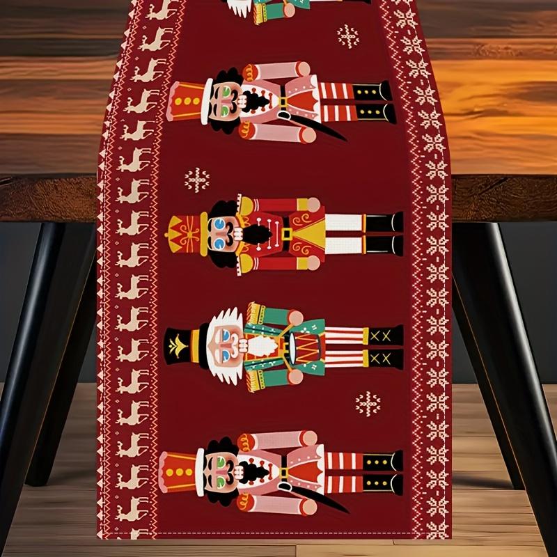 Christmas Nutcracker Red/Pinecone Polyester Table Runner Xmas Holiday Party Decor Winter Dresser Scarf Dining Table Runner Decor
