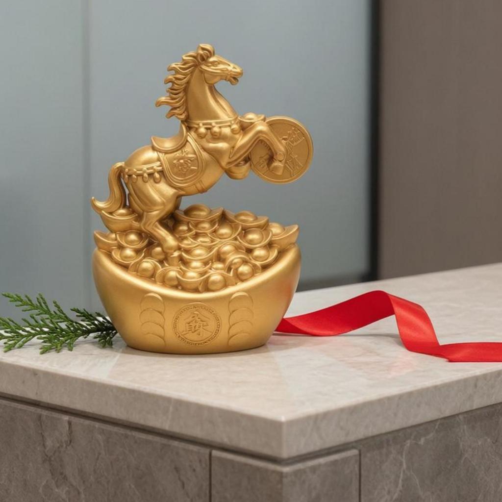 Rearing Horse Figurine Polished MetalLikeLook Medallion Statue IngotShaped Base Home Decor