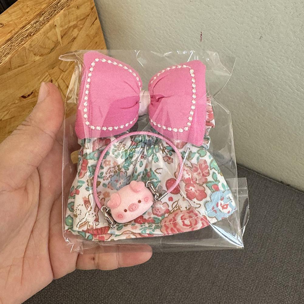 For 17cm Labubu Pendant for Children Dress Sweater Overalls T-shirt Sweater Hat Set Cartoon Messenger Bag