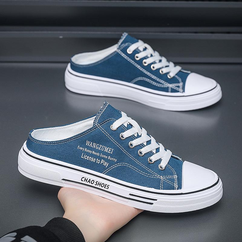 2025 autumn new bag head slippers men's trendy street men's canvas shoes casual shoes half drag men's shoes Hong Kong style