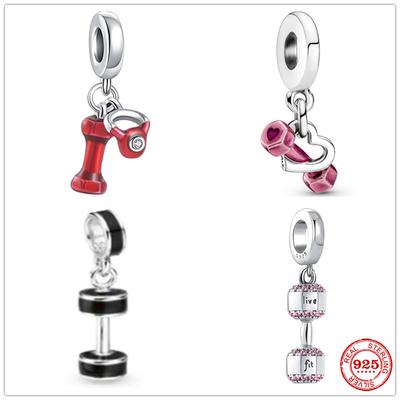 Nuovo Ciondolo Charm Perline in Argento Sterling 925 Rosa Nero Rosso Manubrio Per Donna Adatto Bracciale Originale Gioielli Fai da Te Per Ragazza Palla Guanto