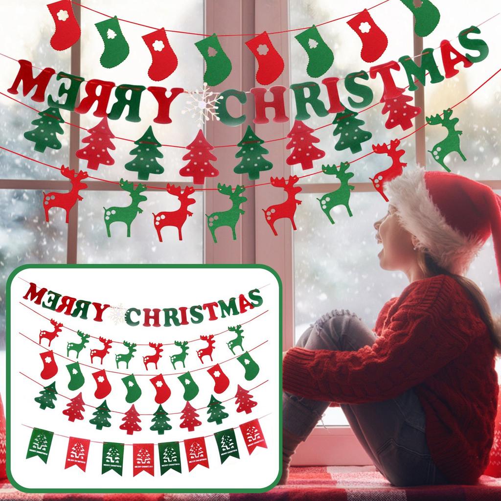 Christmas Decoration Supplies, Hanging Flags, Scene Arrangement, Non-Woven Fabric, Flag Pulling