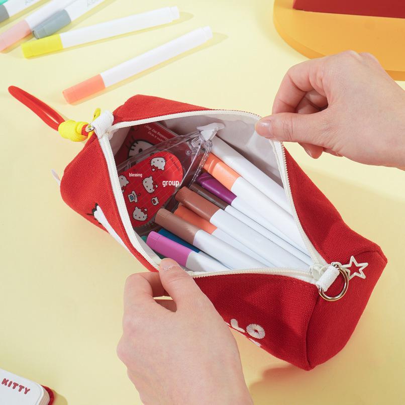 Large Capacity Hello Kitty Canvas Pencil Case - Cute Japanese Cartoon Stationery Bag