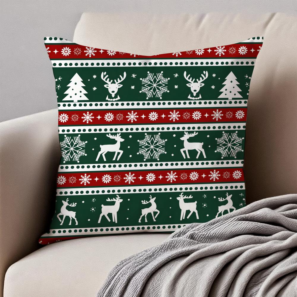 Christmas Illustration Festive Cushion Cover Pillowcase Antidustmite Invisible Zipper Short Plush Sofa Cushion