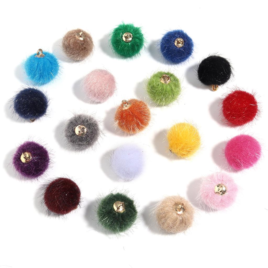 20pcs Plush Fur Covered Ball Beads Charms Multicolor Pompom Pendant For DIY Jewelry Making Necklace Bracelet Earring Accessories