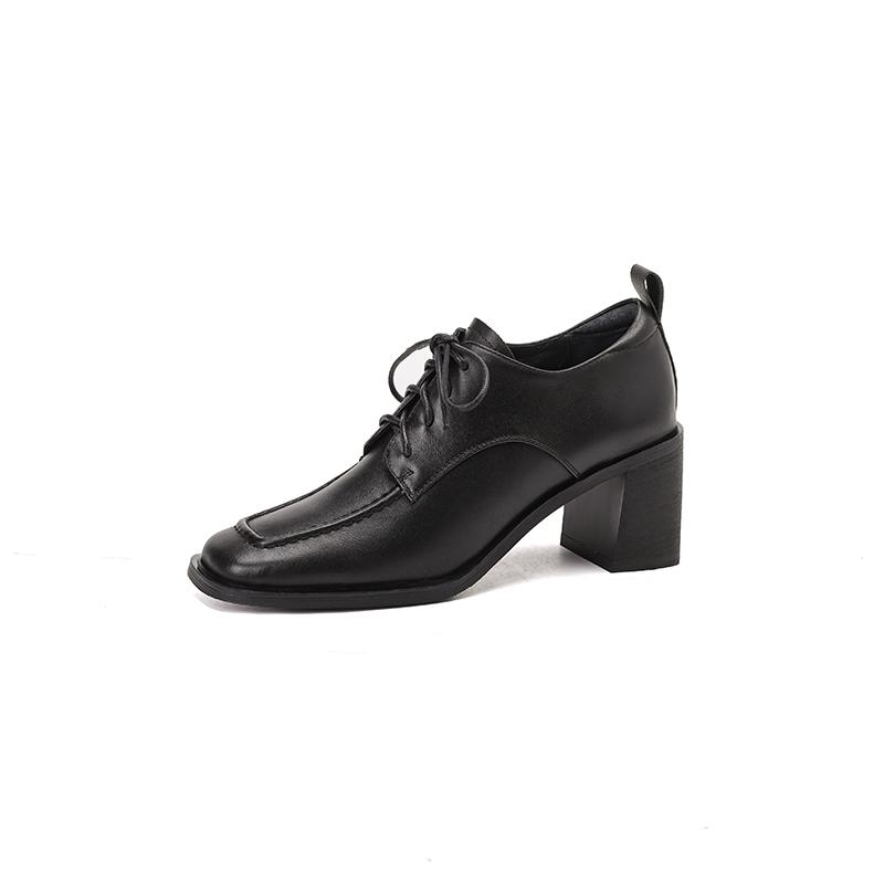 Fashion Mature Dress Women Pumps Fashion Office Ladies Thick Heels Square Toe Genuine Leather Lace-Up Shoes Woman 2025 New Spring Autumn