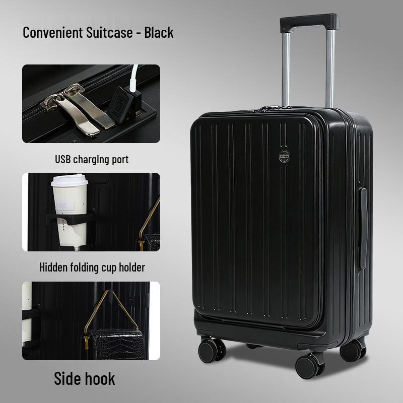 PACKAGE FASHION Unisex Aluminum Frame Spinner Luggage with Front Opening 20 inches