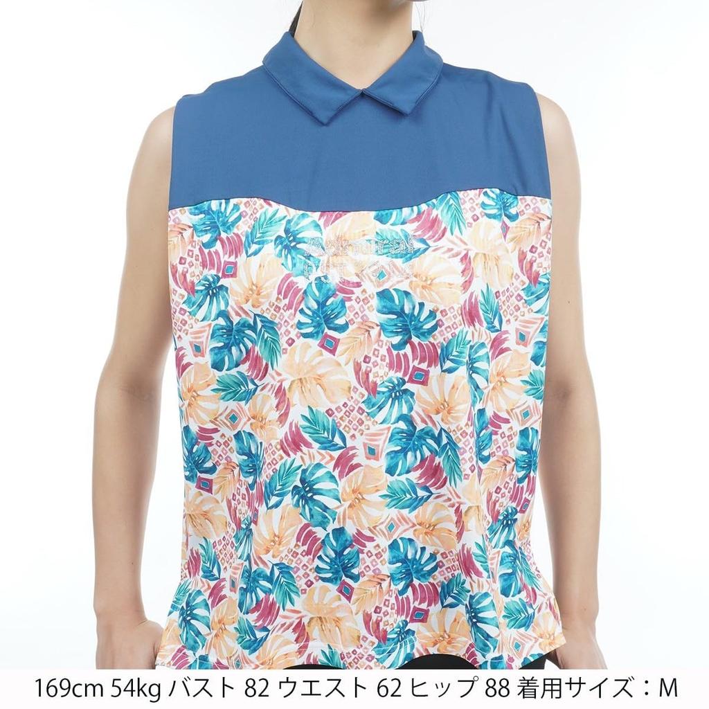 Admiral Golf ADLA326 Women's Leaf Print Tuck Sleeveless Golf Shirt, Blue