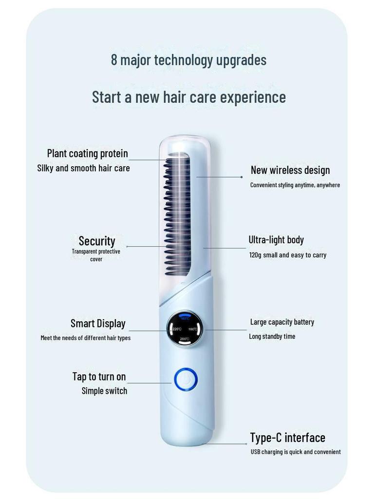 Portable Temperature-Adjustable Hair Styling Comb & Straightener