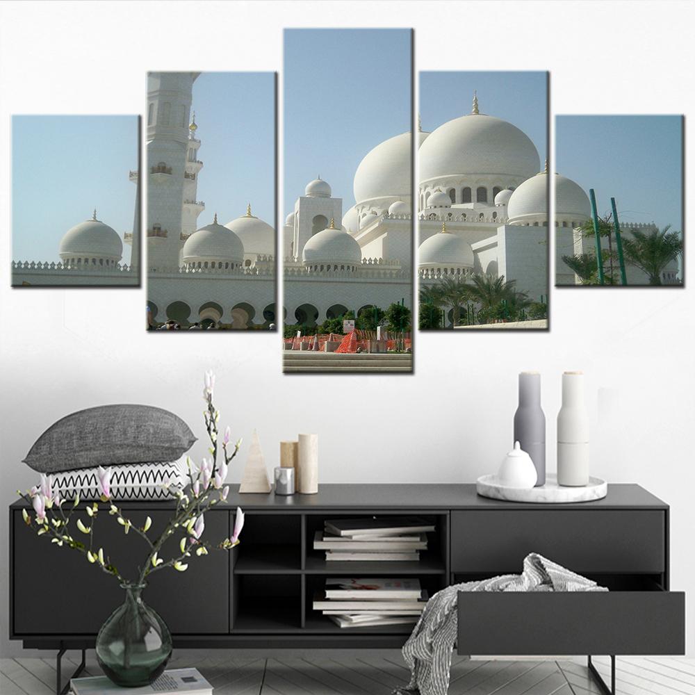 5 Panel Wall Art Canvas Set Sheikh Zayed Mosque Dubai Dome Painting for Interior Islamic Wall Art Picture Modern Room Decoration 20X35 20X45 20X55CM