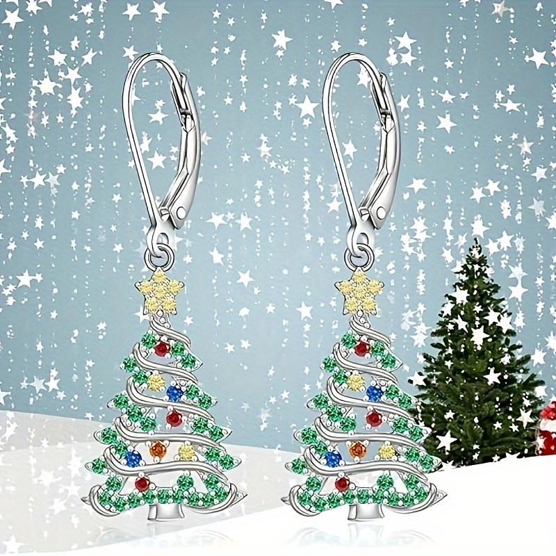 One Pair of Women's Fashion Dangle Earrings with Exquisite Synthetic Synthetic Zirconia Colorful Christmas Tree Pendant, Party Jewelry Gift for Ladies