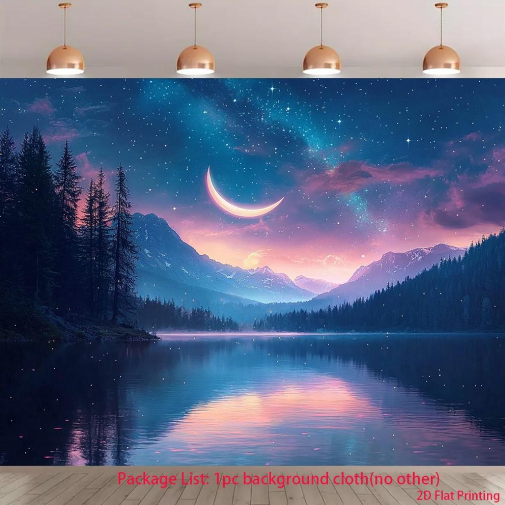 2D plane one piece of blue nebula-themed crescent background fabric suitable for party decoration 100x150cm