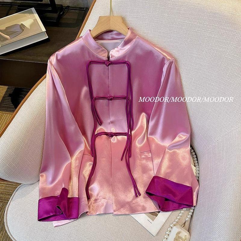 

Новый кардиган в китайском стиле, ретро, высокого класса, розового цвета, топ для женщин, осенний, новый, в национальном стиле, костюм Тан, куртка с застежкой-планкой XXXL розовый