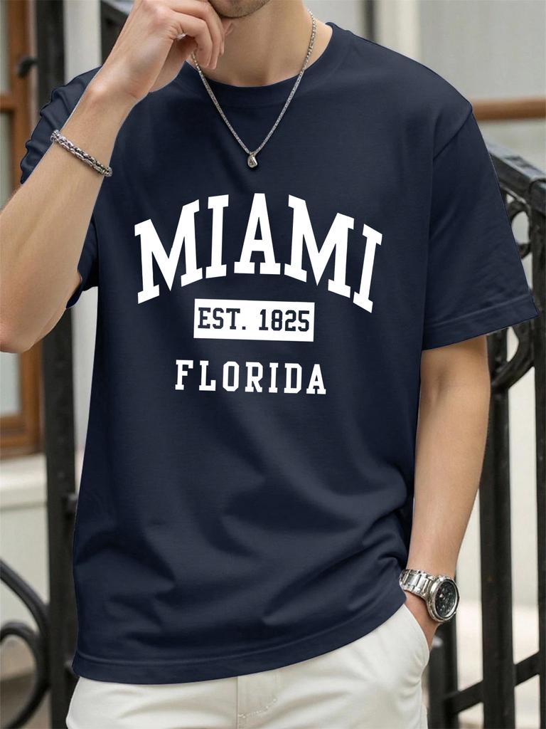 Miami Est 1825 Florida Stampa Maglietta Uomo Estate Cotone Magliette Oversize alla Moda Larga Abbigliamento Sportivo Casual Hip Hop Abbigliamento Unisex