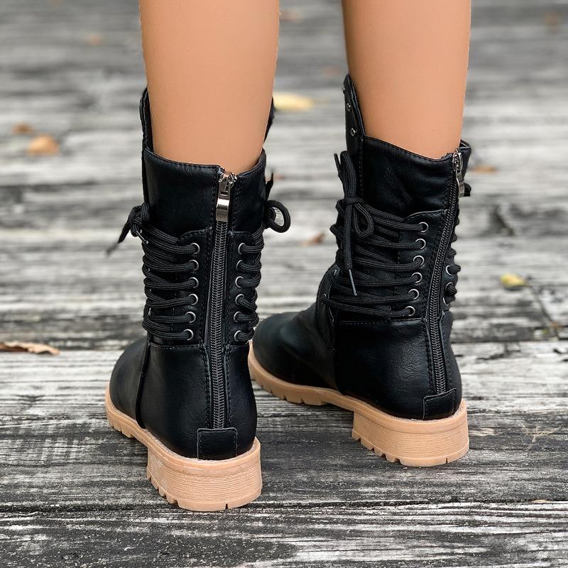 Fashion Fashion Lace-up Modern Boots Women 2024 High Quality Shoes for Women Side Zipper Women's Boots New Plus Size Mid-Calf Boots