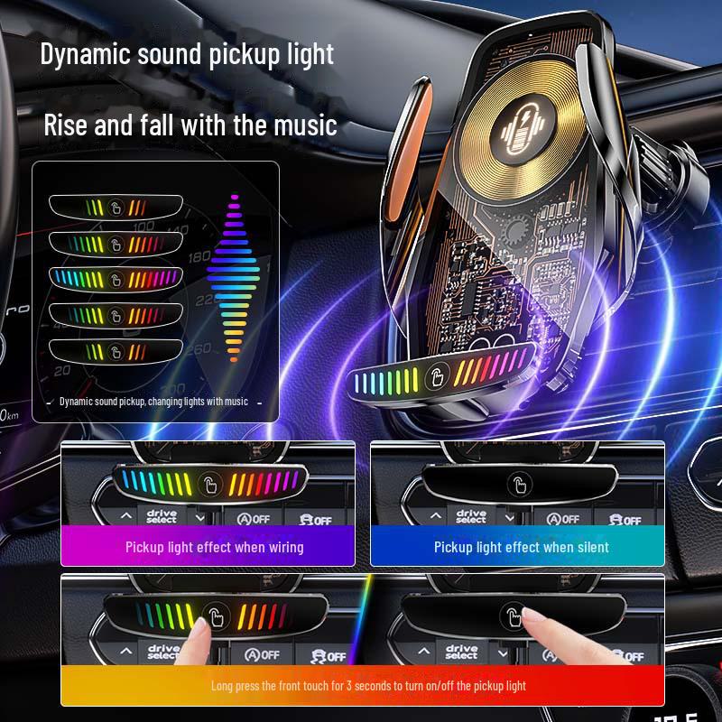 66W Magnetic Wireless Car Charger with Auto-Clamping Phone Holder and LED Light