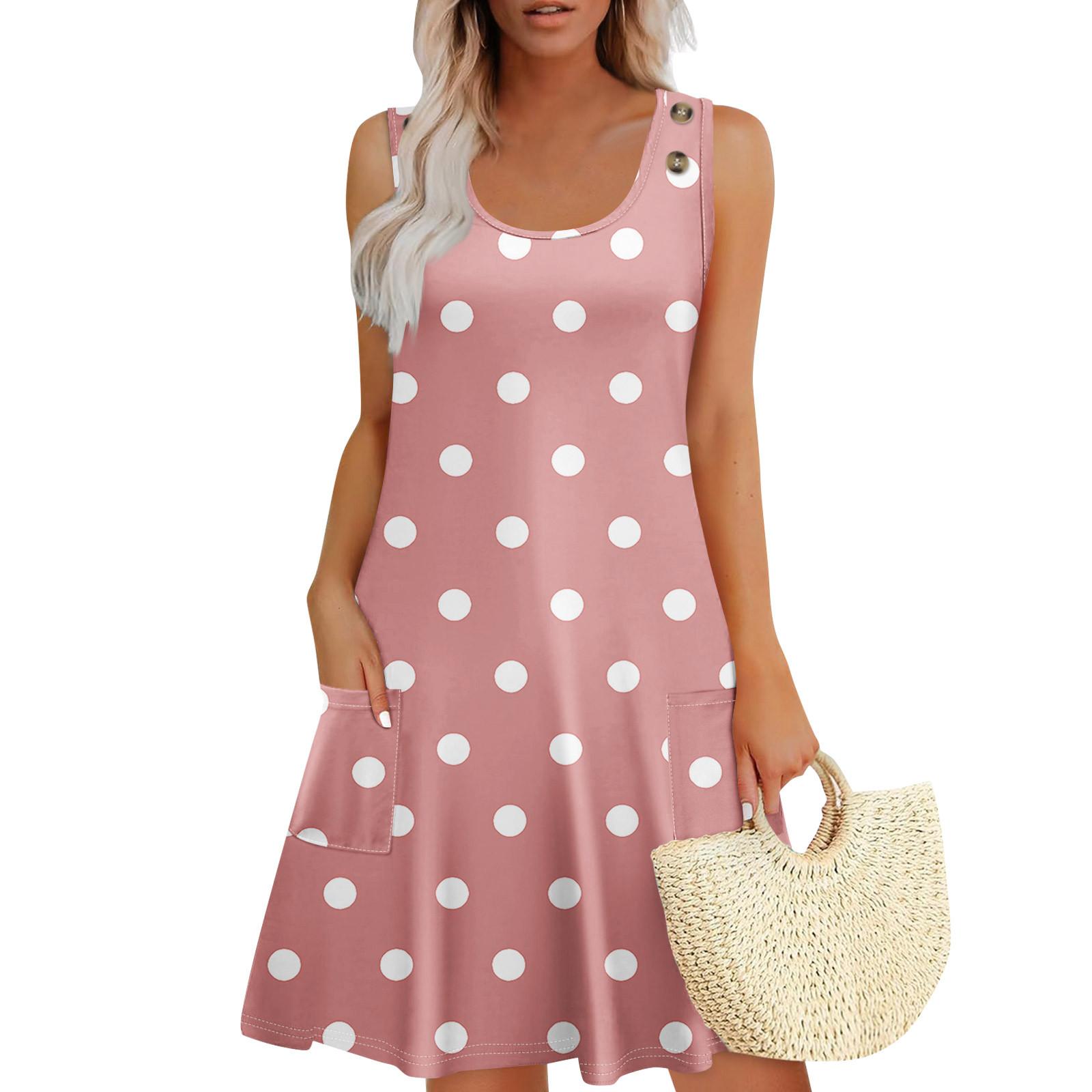 

Літні сукні для жінок Пляжні футболки без рукавів у стилі бохо без рукавів Сарафани-майки з кишеньковими рукавами L рожевий