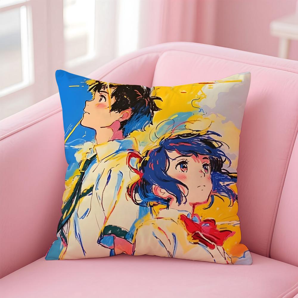 Anime YYou NameS Cushion Cover Pillow Case Soft Friendly Fabric  Concealed Zipper