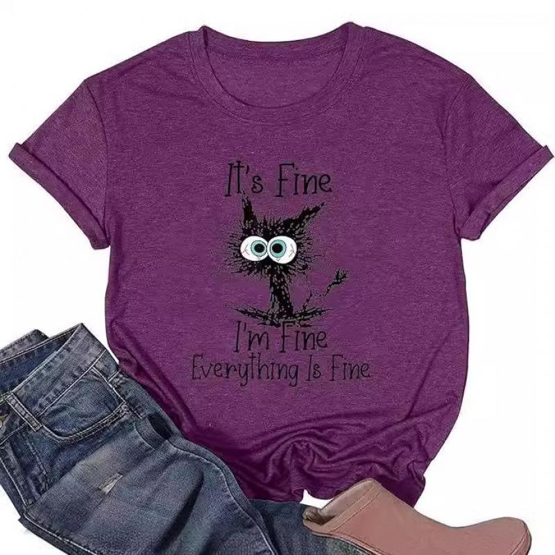 Women's Top Cat Print Short Sleeve T-Shirt