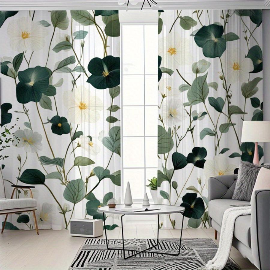 2PCS Digital Printing Sheer Curtain, Vintage Botanical Herbs Leaves Pattern, Farmhouse Kitchen Garden Fresh Natural Decor