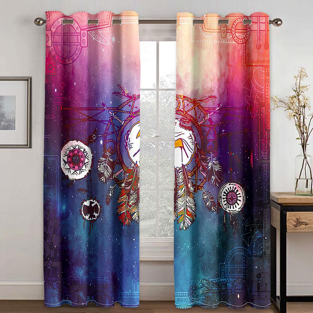 Traumfänger Bedruckte Webvorhänge Zwei unabhängige Vorhänge Links und Rechts Verdunklungsvorhänge für Schlafzimmer