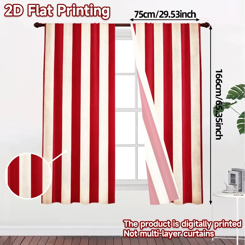 Flat Printing Curtains Without Rod Redwhitestripes Pattern Popular Versatile Polyester Curtain Set Of 2 Made Washable